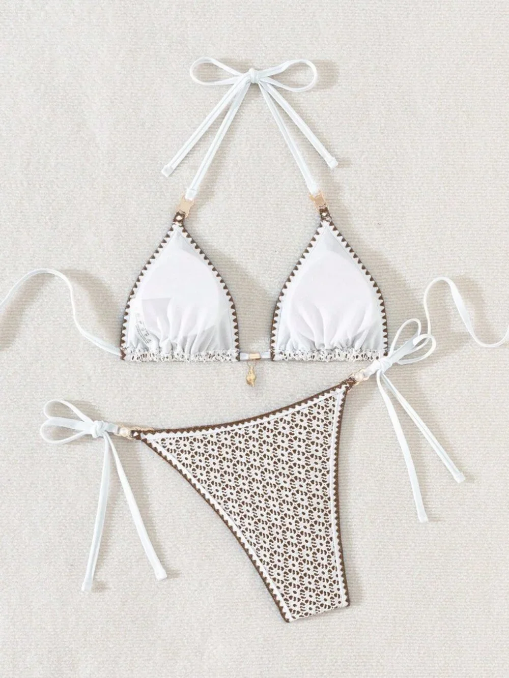 Coffee Brown Women's Hollow Out Shell Detail Sexy Triangle bikini